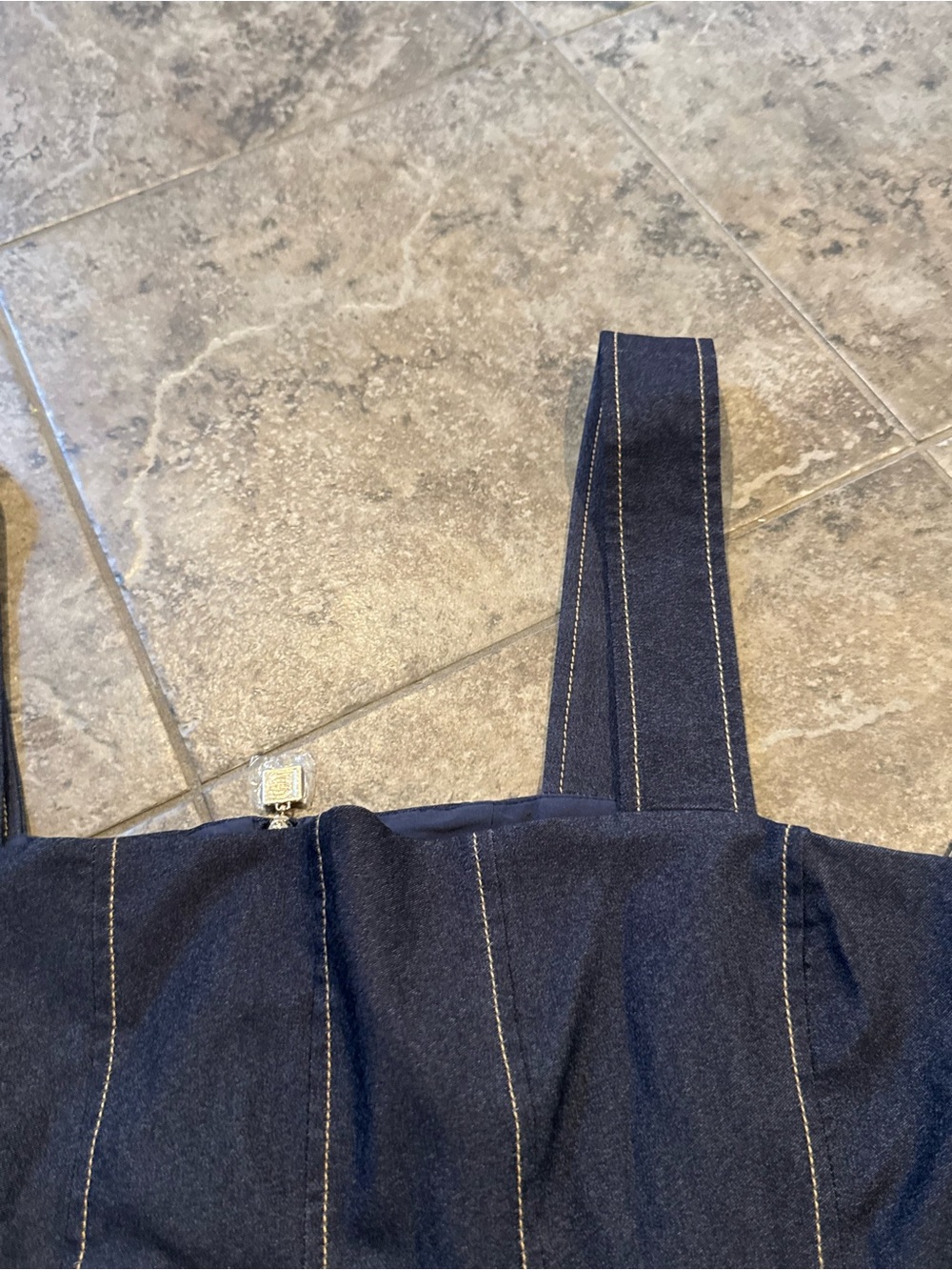 🥦Laundry by Shelli Segal Navy Denim Strap Bustier Top - Picture 2 of 6